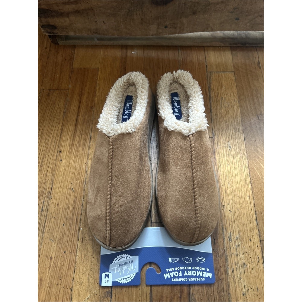 MEN`S WEMBLEY SLIP ON Memory Foam SLIPPERS SIZE M (8/9) NEW Tan